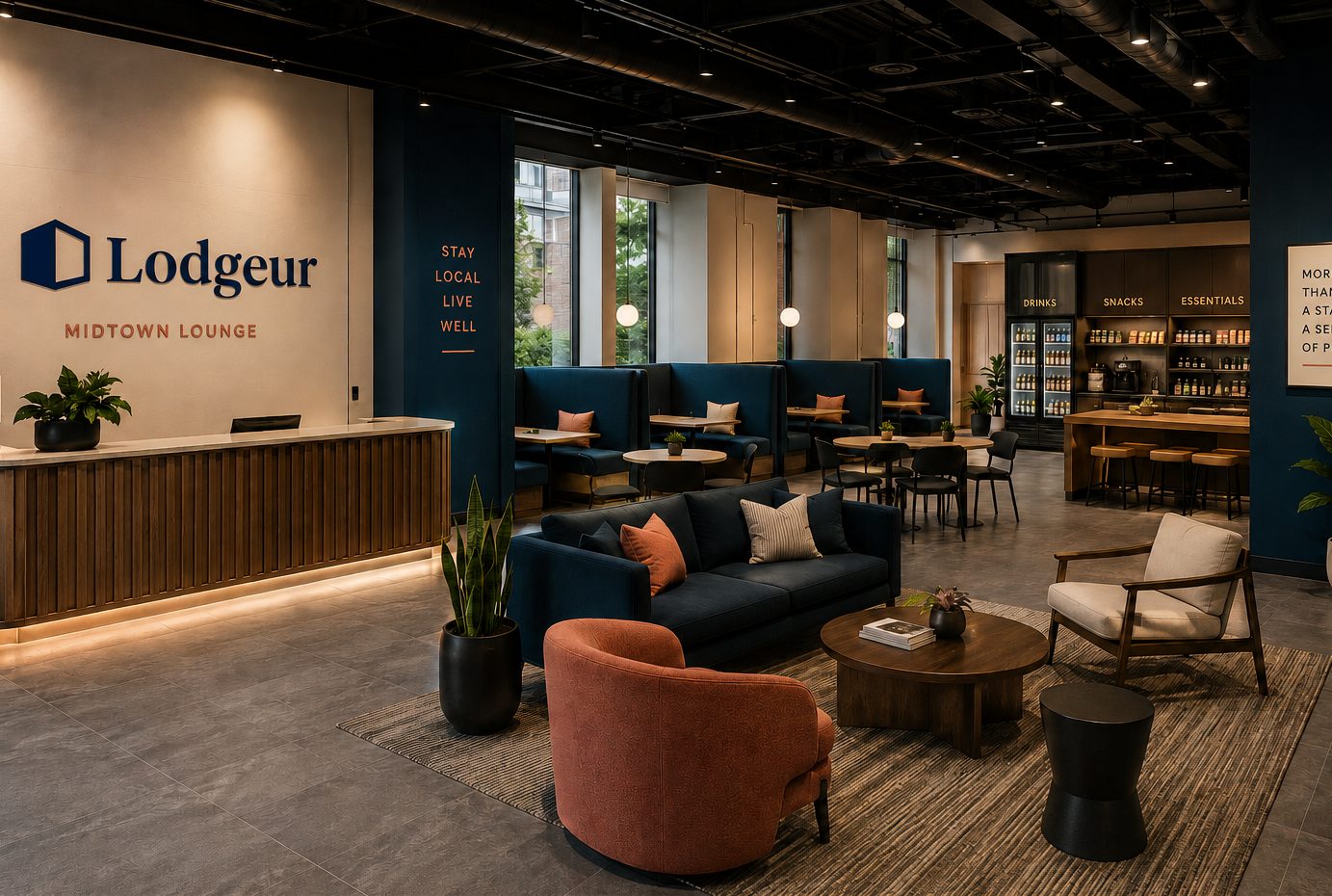 Concept rendering of the LoLo&rsquo;s interior lounge, market and guest arrival desk